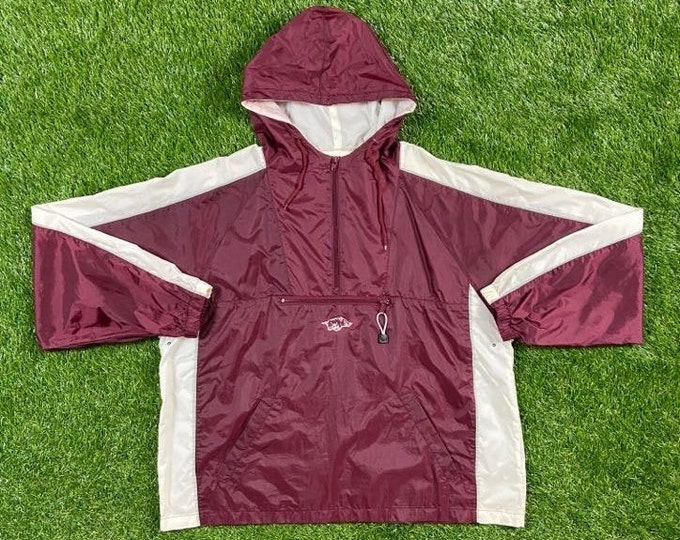 Vintage Arkansas Razorbacks Windbreaker Jacket Size Large NCAA 80s Basketball Fayetteville Final Four 1980s Hogs Light Classic