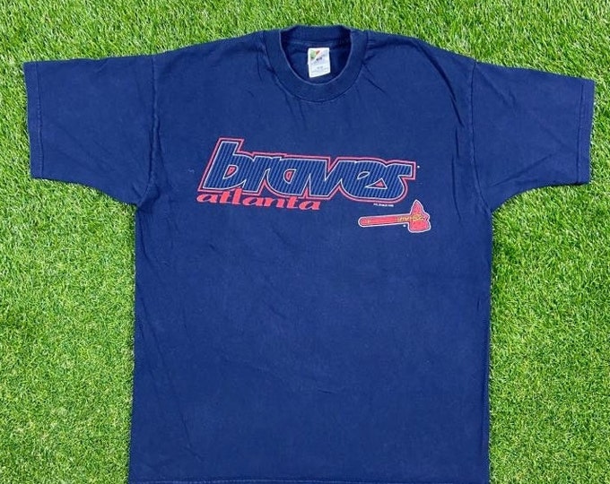 Vintage Atlanta Braves T Shirt Tee Fruit of the Loom Size Xtra Large XL MLB Baseball ATL Georgia Hank Aaron 90s 1990s World Series