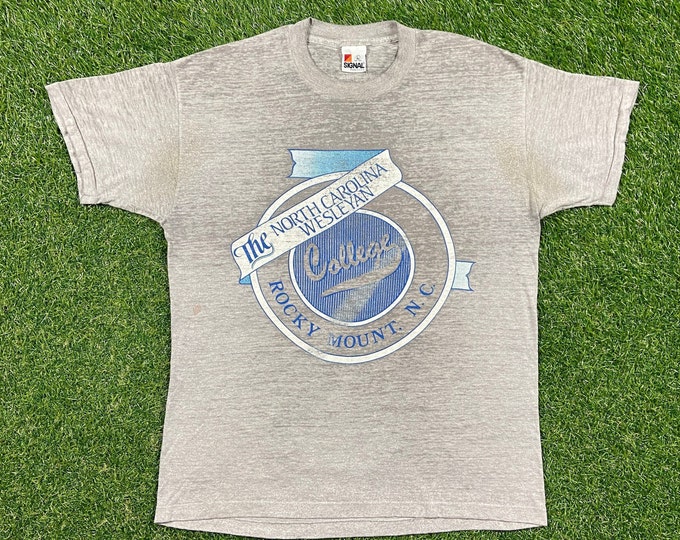 Vintage The North Carolina Wesleyan College T Shirt Tee Signal Made USA Size Large L Rocky Mountain NC Paper Thin Soft