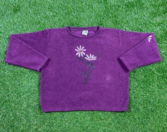 Vintage Flower Knitted Crewneck Sweater Pull Over Size Small S Quality 90s Comfortable Fit 1990s Original Fall Winter Warm Cozy