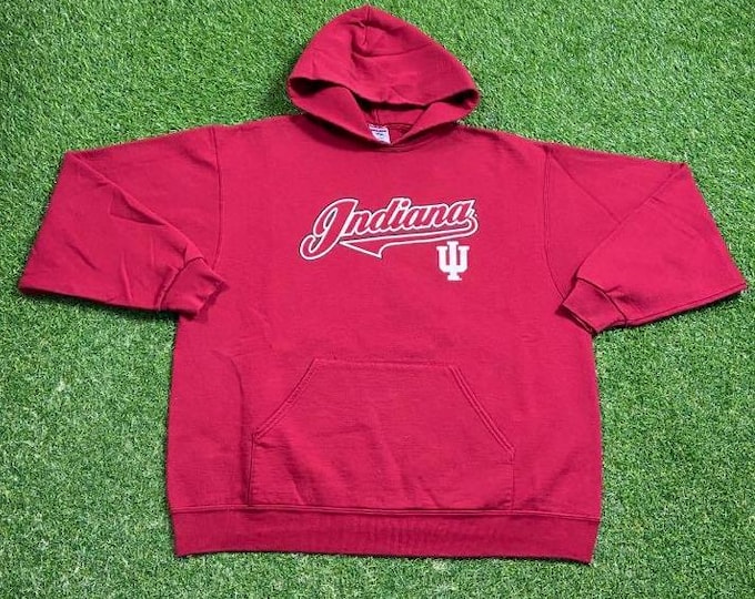 Vintage Indiana University Hoosiers Hoodie Sweatshirt Size Xtra Large XL NCAA College Basketball IU Classic Pull Over Oversized