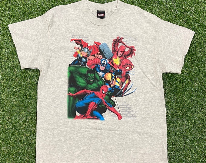 Vintage Marvel Comics T Shirt Tee Delta Size Youth XL Fits Small S Avengers X Men Spider Man Iron Man Punisher Super Heroes Marvel Series