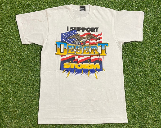 Vintage I Support Desert Storm T Shirt Tee Made USA Size Medium M US Military Army Marines Navy 1990s 90s
