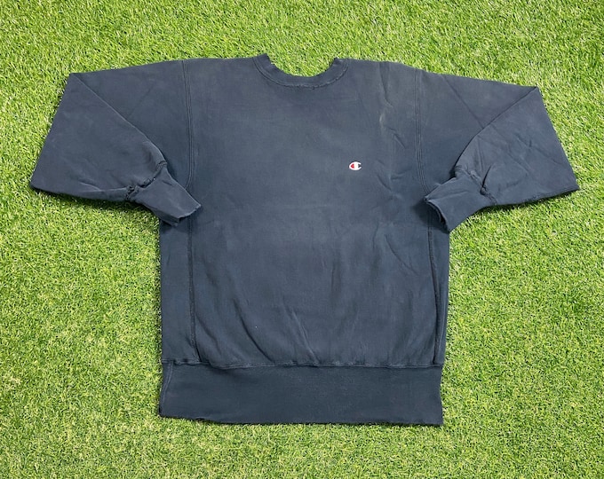 Vintage Plain Black Champion Reverse Weave Crewneck Sweatshirt Large L Quality 1990s Oversized Great Fit Made USA Original 90s Pull Over