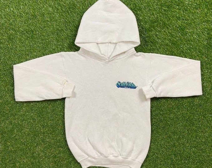 Vintage Sea World Hoodie Sweatshirt Tultex Made USA Size Youth Medium 10-12 Orlando Florida Amusement Theme Park Planet Ocean 1990s 90s