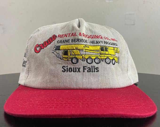 Vintage Crane Rental & Rigging Co Sioux Falls Snapback Hat Made USA OSFA Work Manufacture Trucking Shipping Work Construction South Dakota