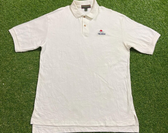 Vintage Finlandia Polo Shirt Made USA Size Large L Finland Finnish Europe EU 1990s 90s