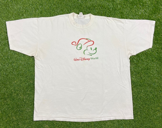 Vintage Walt Disney World T shirt Tee Size XXL 2XL WDW Magic Kingdom Mickey Mouse Santa Claus Christmas