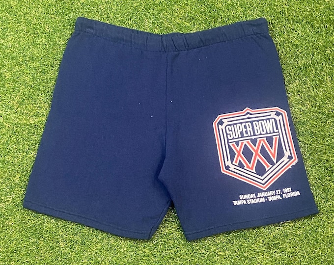 Vintage Super Bowl XXV Sweat Shorts Made USA Size Medium M New York Giants vs Buffalo Bills NFL Football Tampa Bay Florida 1990s 90s