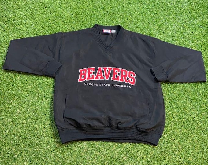 Vintage Oregon State University Beavers Pull Over Windbreaker Jacket Size Medium M NCAA College Football OSU Light Rain Coat 1990s 90s