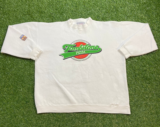 Vintage Tombstone Pizza Crewneck Sweatshirt Santee Made USA Size XXL 2XL Italian Food Restuarant Pizza Hut Classic Pizza 1990s 90s