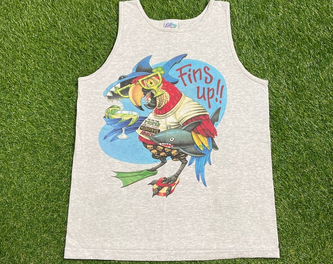 Vintage Caribbean Soul Fins Up Tank Top Shirt Made USA Large L Tropical Caribbean Island Beach Vacation Ocean 90s Jimmy Buffet