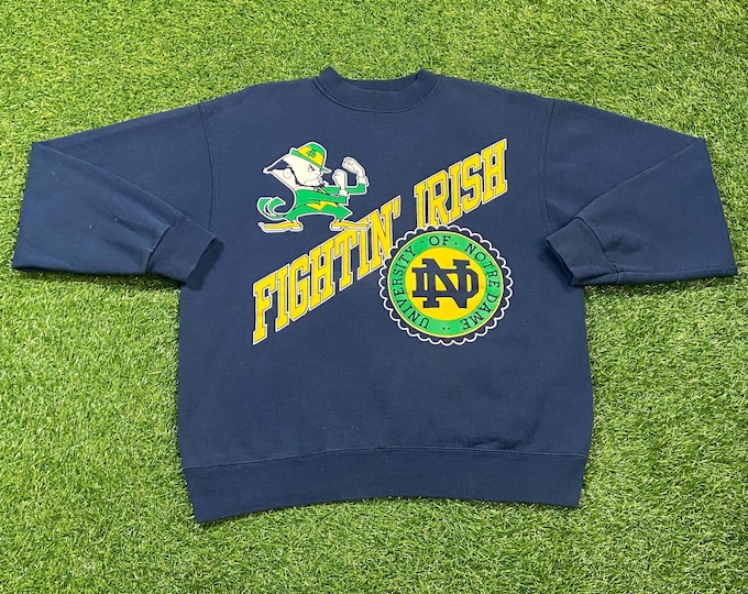 Vintage University of Notre Dame Crewneck Sweatshirt Made USA Size Large L Fightin' Irish Indiana NCAA College Football 1990s 90s Pull Over