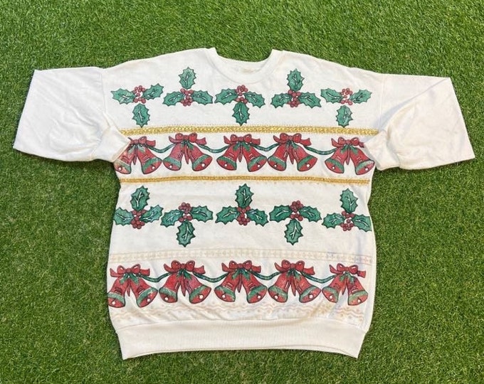 Ugly Christmas Sweater Vintage Tacky Holiday Party Merry Santa Claus Classic Holiday Season Xmas Size Medium M Ornaments 90s 80s