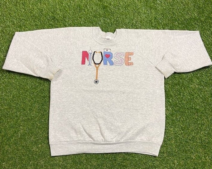 Vintage Nurse Crewneck Sweatshirt Made USA Size Large L RN Medical Registered Nurse Medicine Hospital Scrubs Funny Comical 1990s