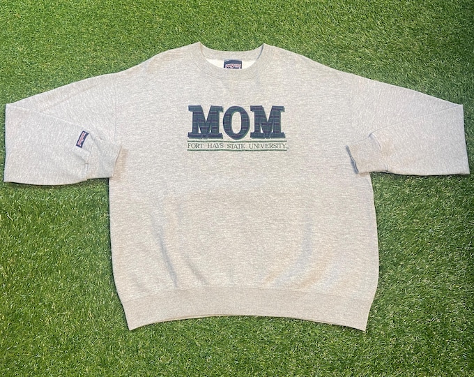 Vintage Fort Hays State University Mom Crewneck Sweatshirt Made USA Size Large L Classic College Kansas 1990s 90s Pull Over