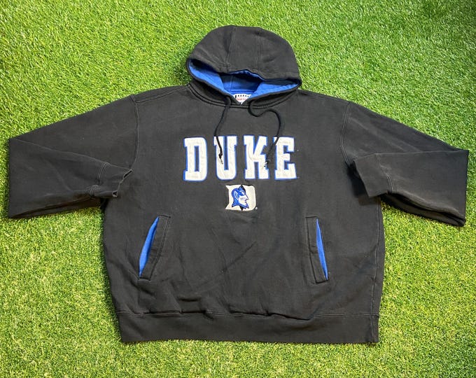 Vintage Duke University Hoodie Sweatshirt Size Large L NCAA College Basketball Blue Devils North Carolina Pull Over Oversized 1990s 90s