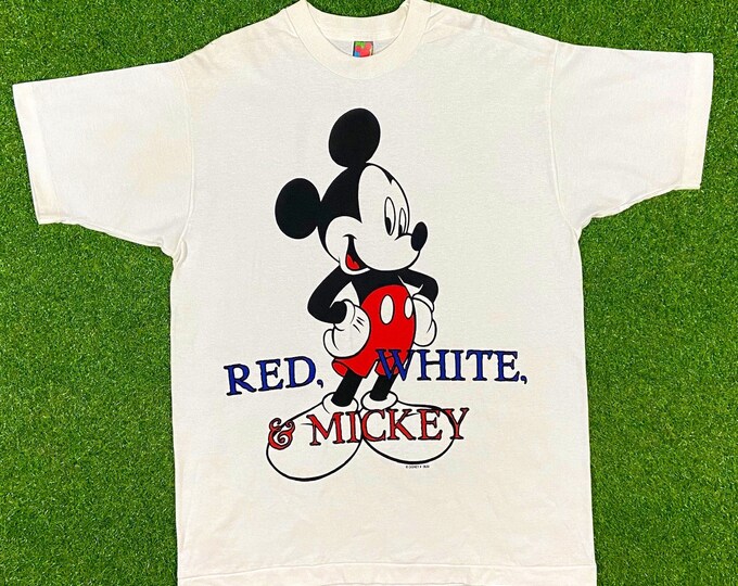 Vintage Disney Red White & Mickey Mouse Tee T Shirt Xtra Large 1990s Walt Disney World Classic Rare Oversized 90s Magic XXL