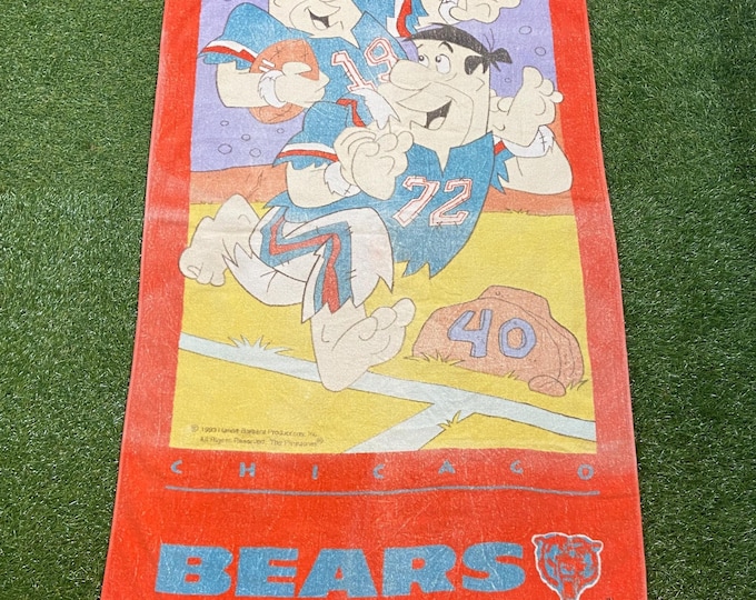 Vintage Chicago Bears The Flintstones Towel NFL Football Illinois Hanna-Barbera Classic Cartoon 1990s 90s Beach Towel