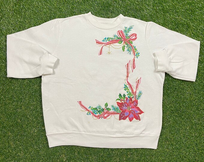 Ugly Christmas Sweater Vintage Tacky Holiday Party Merry Santa Classic Mistletoe Size Large L Xmas 90s 80s Family