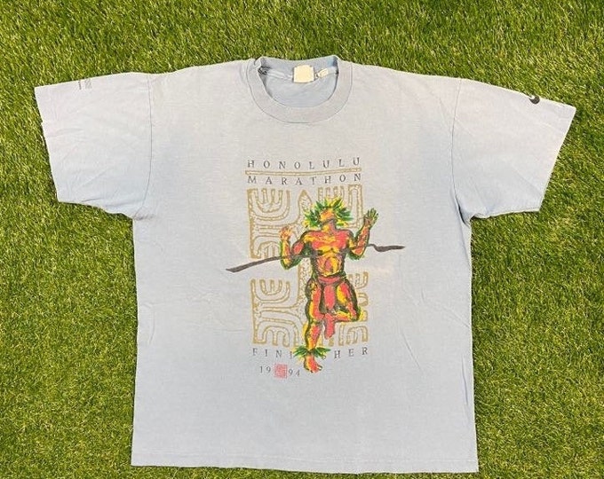 Vintage Honolulu Marathon Finisher 1994 T Shirt Tee Nike Made USA Size Large L Hawaii Manoa Kuai Island