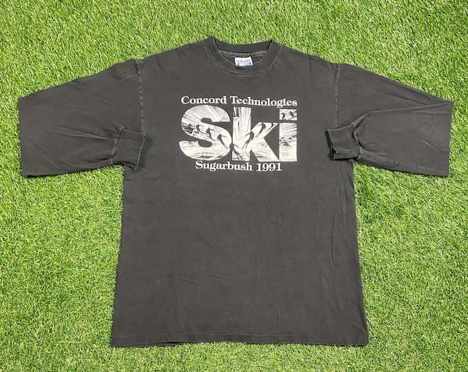 Vintage Concord Technologies Ski Long Sleeve T Shirt Made USA Size Xtra Large XL Sugarbush Vermont Mountain Resort Snowboard 1990s 90s
