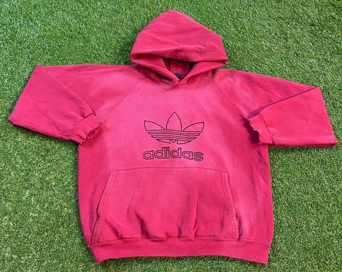 Vintage Adidas Hoodie Sweatshirt Made USA Size Small S RARE New York Three Stipes Classic Logo Original Pull Over Oversized