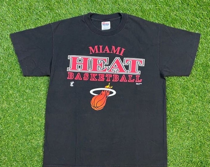 Vintage Miami Heat T Shirt Tee Hanes Size Large L NBA Basketball Florida Dwyane Wade Shaq Lebron James 1990s 90s