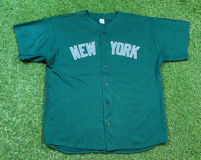 Vintage New York Baseball Jersey Made USA Size XXL 2XL MLB Baseball Yankees Mets 1990s 90s Jets Derek Jeter