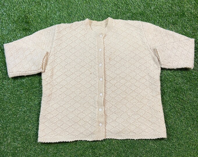 Vintage Beige Cardigan Sweater Size Large L 1990s 90s Comfy Button Down Warm
