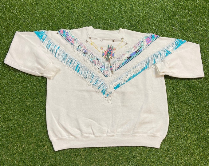 Vintage Multicolor Crewneck Sweater Size Medium M Quality Cool Pattern Warm Winter Fashion Pull Over Oversized 1990s 90s