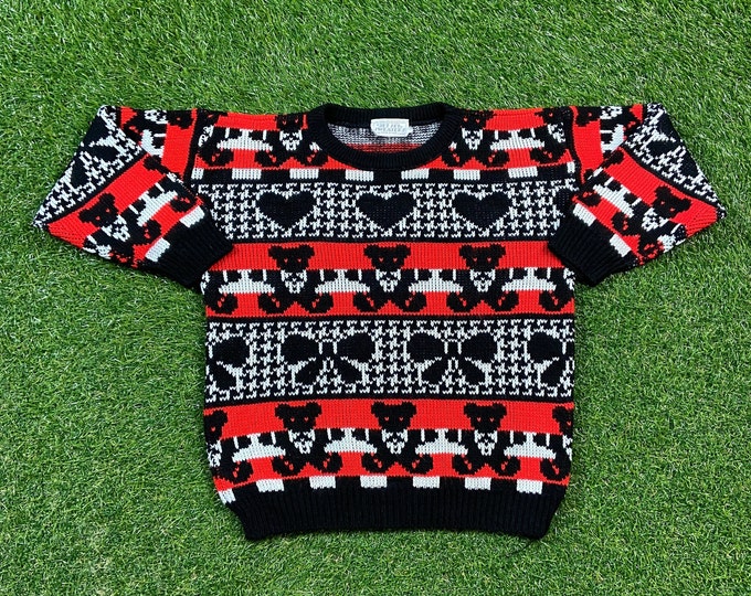 Vintage Multicolor Knitted Crewneck Sweater Made USA Size Youth Medium Quality Cool Pattern Warm Winter Fashion Pull Over Oversized 1990s