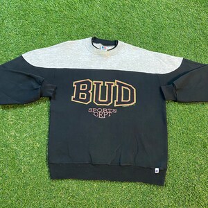 Vintage Bud Sports Dept Crewneck Sweatshirt Russell Athletic Made USA Size Xtra Large XL Classic Sportswear Athletic Gear Pull Over