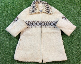 Vintage Beige Wool Button Down Jacket Icewool Size Xtra Large XL Quality Warm Winter Fashion  1980s 80s Pull Over Oversized