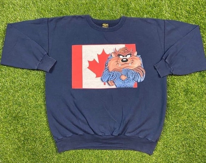 Vintage Canada Taz Crewneck Sweatshirt Changes Made in Canada Size Xtra Large XL Looney Tunes Toronto Montreal Vancouver 1990s 90s