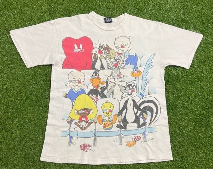 Vintage Looney Tunes T Shirt Tee Made USA Size Xtra Large XL Tweety Bugs Bunny Taz Warner Bros Space Jam Classic Cartoon 1990s 90s