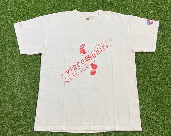 Vintage Viacom Community T Shirt Tee Tough T's Size Large L Mass Media Film Television 1980s 80s