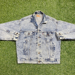 Vintage Levi&#39;s Strauss & Co Jean Jacket Made USA Size Medium M American USA Classic Blue Jean Jacket Button Down 1980s Original Acid Wash
