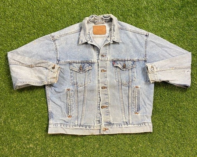 Vintage Levi's Strauss Jean Jacket Made USA Size Large L American USA Classic Blue Jean Jacket Button Down 1990s 90s Original