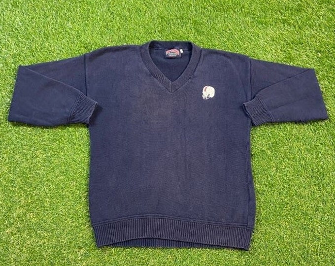 Vintage Blue V Neck Sweater Nutmeg Mills Made USA Size Medium M Football Quality Classic Sportswear 1990's Great Fit Original 90s