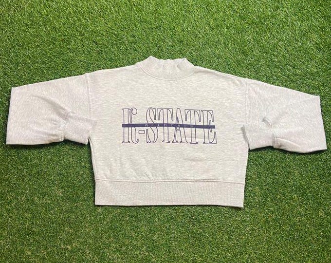 Vintage University of Kansas State Wildcats Crop Crewneck Sweatshirt Size Small S KSU NCAA College Basketball Pull Over Oversized 1990s 90s