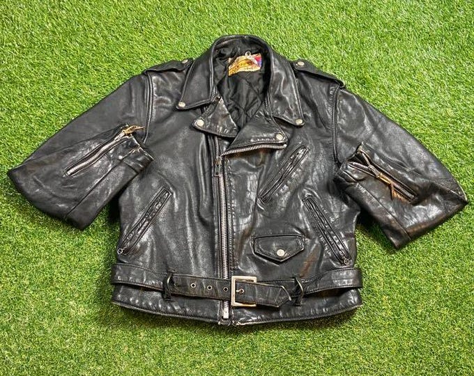 Vintage Black Leather Jacket Made USA Size Small S American Apparel Very Warm Coat Greaser Style Jacket Biker USA 1980s 80s