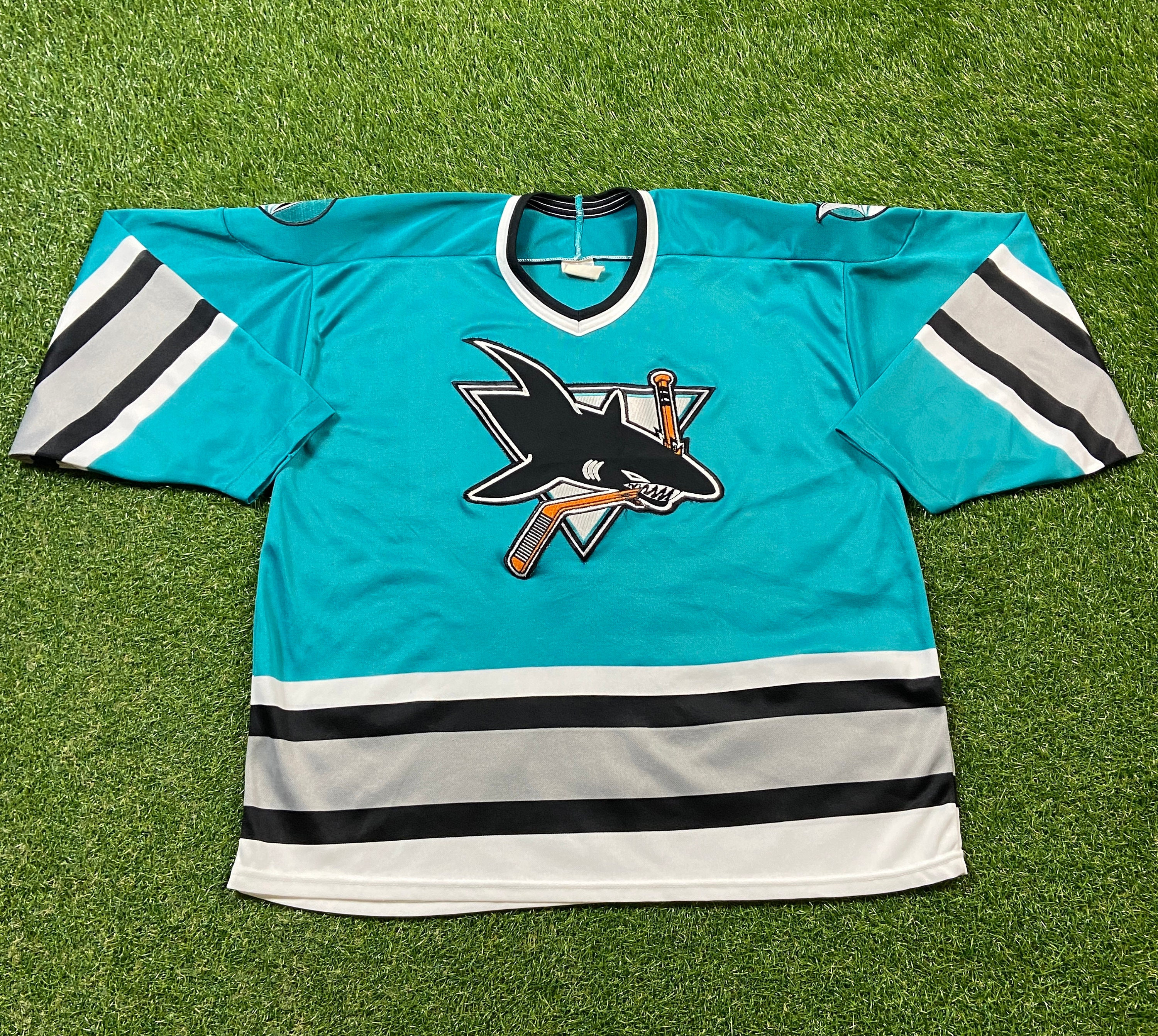 Vintage San Jose Sharks Maska Hockey Jersey Size Medium Blue 90s NHL