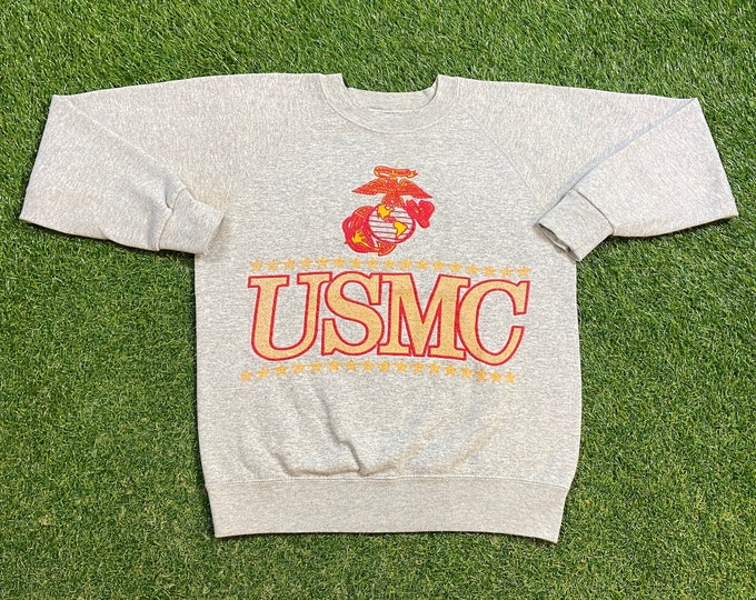 Vintage USMC Crewneck Sweatshirt Made USA Size Large L United States Marines Corps Army US Military 1990s 90s Pull Over Oversized
