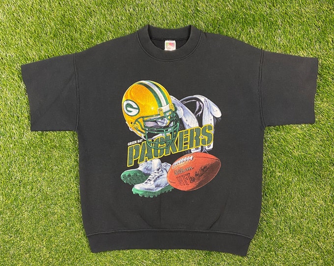 Vintage Green Bay Packers Crewneck Sweatshirt Sweater Fruit of the Loom Size Large L NFL Football Cheese Head Wisconsin Pull Over Chopped