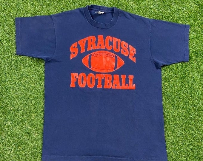 Vintage Syracuse University Football T Shirt Tee Mickey Unlimited Made USA Size Large L NCAA College Basketball Big Logo 1990s New York NY