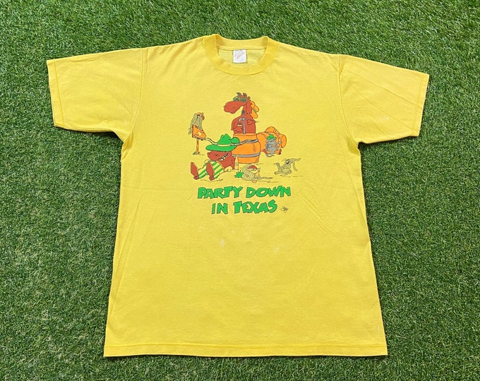 Vintage Party Down in Texas T Shirt Tee Jerzees Made USA Size Large L Night Life Beer Alcohol Houston Dallas Austin San Antonio 1990s 90s