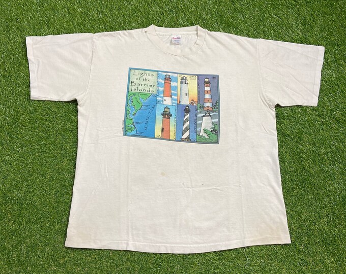 Vintage Lights of the Barrier Islands T Shirt Tee Made USA Size Xtra Large XL Lighthouses Atlantic Ocean 1990s 90s
