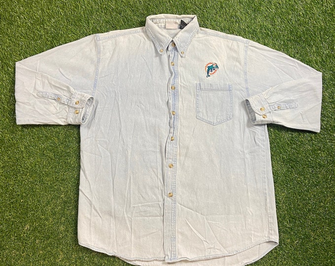 Vintage Miami Dolphins Button Down Shirt Size Large L NFL Football Florida Dan Marino 1990s 90s