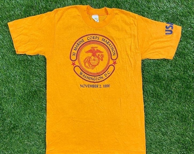 Vintage USMC Marines Corps Marathon 1986 Washington DC T Shirt Velva Sheen Made USA Size Medium Marines Army United States Military Veteran